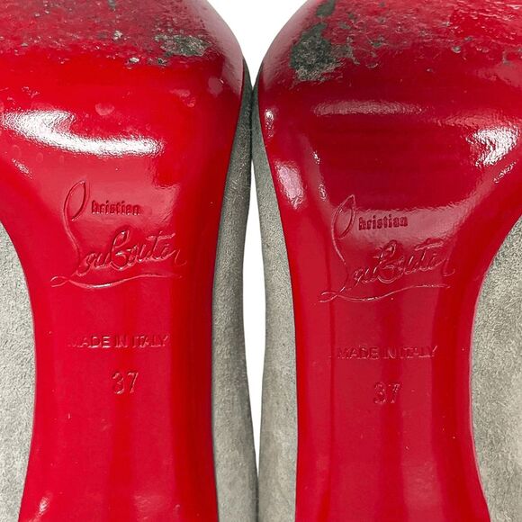 Christian Louboutin Pigalle Suede Cacha Pumps Size 37 Red Sole Grey High Heels